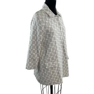 ANNECLAIRE White Gray Dolly Coat Geometric Knit Collared Single Breasted Sz 46